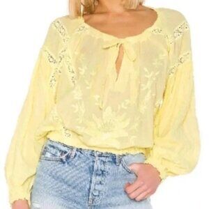 Free people Maria Maria lace blouse butter yellow small